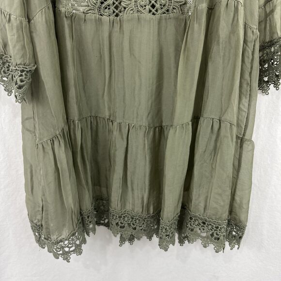 Scandal Italy Juliet Green Silk Blend Crochet Lace Flowy Tie Neck Top Womens O/S - Picture 5 of 13